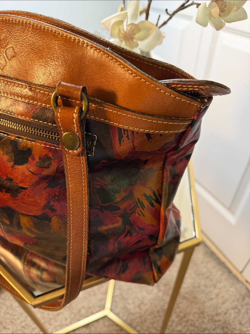 Patricia Nash Women's floral red poppy Leather Tote Bag in Multi-Color - Picture 3 of 13